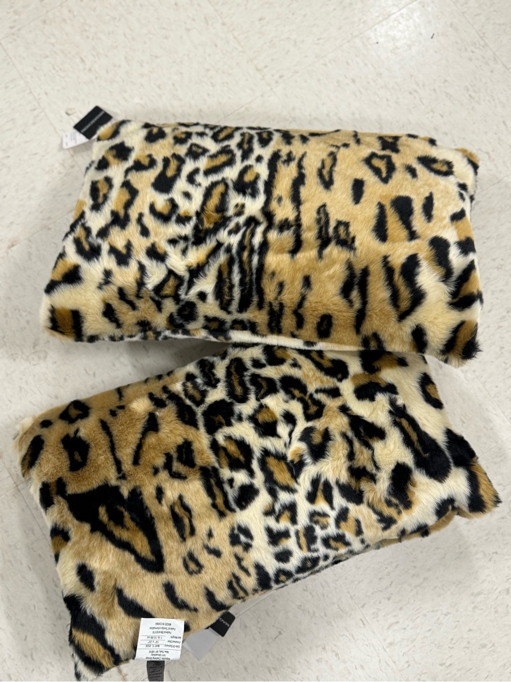 Magaschoni Leopard Print Faux Fur Pillows set 2 in Tan, Black, Cream